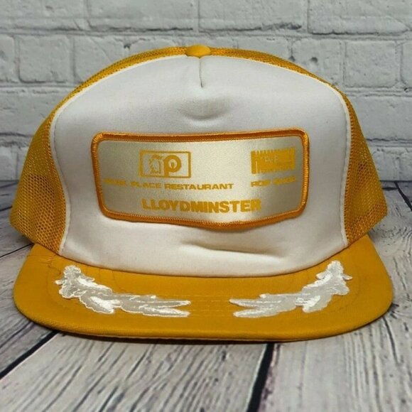 Vintage Trucker Hat Mesh Cap Yellow Park Place Restaurant Lloydminster Pop Shop - Picture 1 of 7